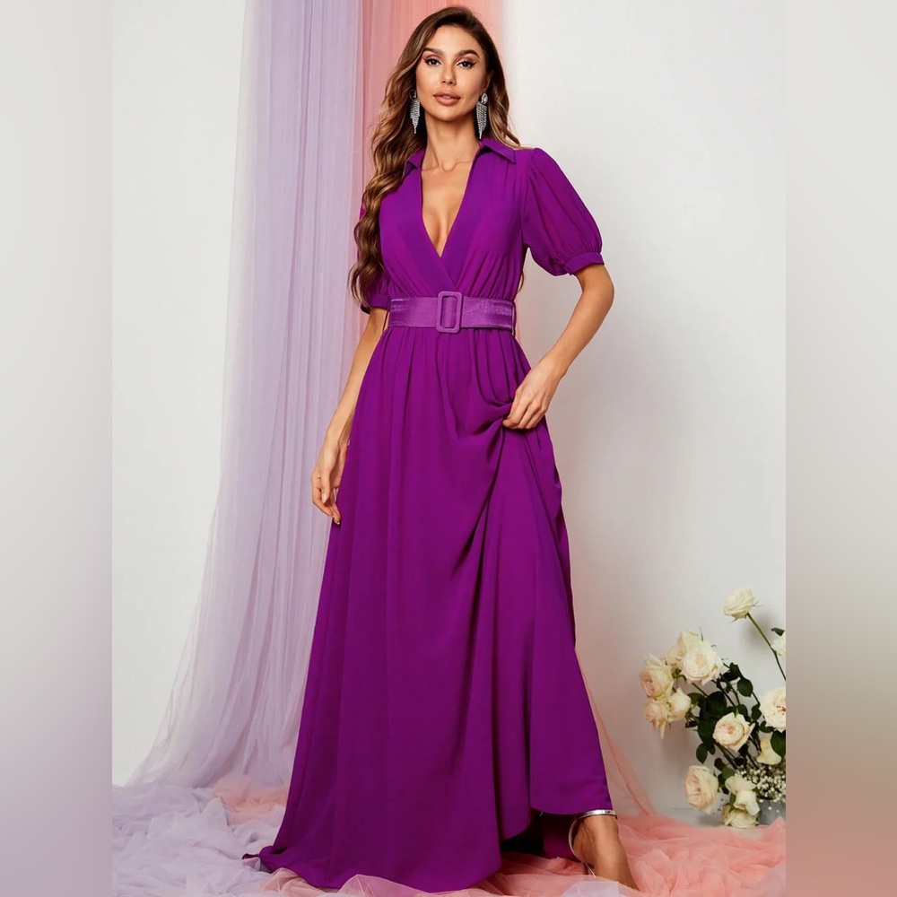 Chic Eggplant Maxi Dress with Belt